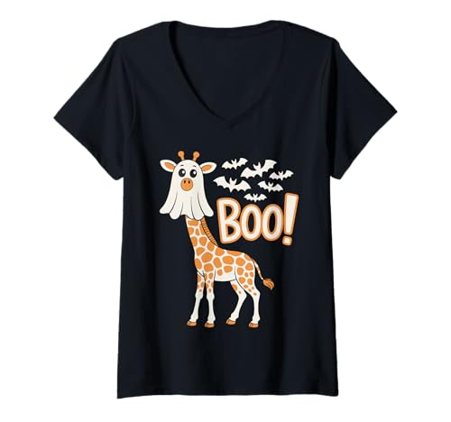 Damen Boo Giraffe Kostüm Lustige Tierliebhaber Halloween T-Shirt mit V-Ausschnitt Damen Boo Giraffe Kostüm Lustige Tierliebhaber Halloween T-Shirt mit V-Ausschnitt von Cute Spooky Animal Halloween for Kids and Adults
