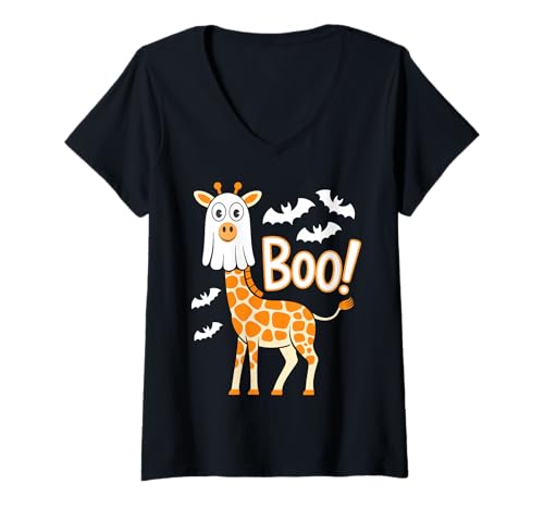 Damen Boo Giraffe Kostüm Lustige Tierliebhaber Halloween T-Shirt mit V-Ausschnitt Damen Boo Giraffe Kostüm Lustige Tierliebhaber Halloween T-Shirt mit V-Ausschnitt von Cute Spooky Animal Halloween for Kids and Adults