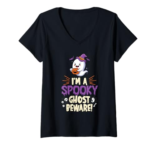 Damen Süßes gruseliges Geister-Halloween-Kostüm T-Shirt mit V-Ausschnitt Damen Süßes gruseliges Geister-Halloween-Kostüm T-Shirt mit V-Ausschnitt von Cute Spooky Ghost Halloween