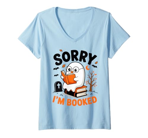 Damen Sorry, ich Bin gebucht Lesen Nerd for Bookworms Geschenk Herren Damen T-Shirt mit V-Ausschnitt Damen Sorry, ich Bin gebucht Lesen Nerd for Bookworms Geschenk Herren Damen T-Shirt mit V-Ausschnitt von Cute Spooky Halloween Ghost Book Reader Graphics