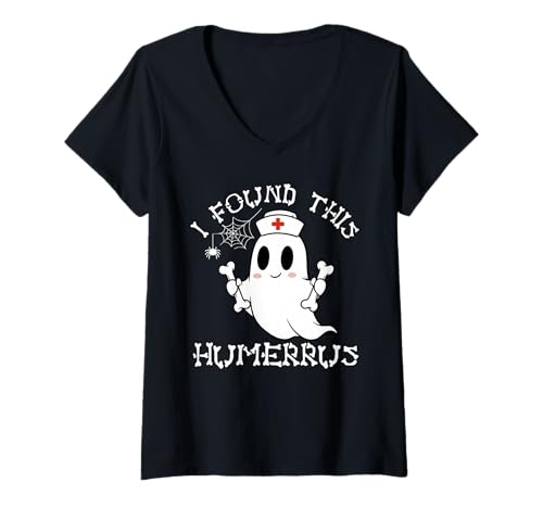 Damen Ich Habe diesen Humerus Funny Nurse Ghost Halloween-Saison gefunden T-Shirt mit V-Ausschnitt Damen Ich Habe diesen Humerus Funny Nurse Ghost Halloween-Saison gefunden T-Shirt mit V-Ausschnitt von Cute Spooky Nurse Puns Co.