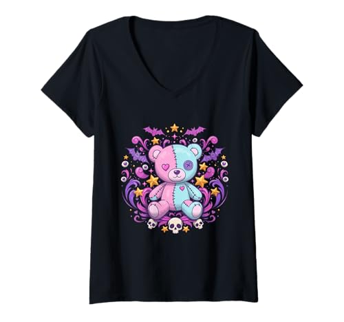 Damen Voodoo Doll Pastell Goth Teddy süßer Bär Ästhetik Halloween T-Shirt mit V-Ausschnitt Damen Voodoo Doll Pastell Goth Teddy süßer Bär Ästhetik Halloween T-Shirt mit V-Ausschnitt von Cute Spooky Pastel Aesthetic