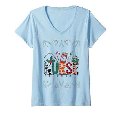 Damen Stethoskop Krankenschwester Weihnachten Lustig Stillen T-Shirt mit V-Ausschnitt Damen Stethoskop Krankenschwester Weihnachten Lustig Stillen T-Shirt mit V-Ausschnitt von Cute Stethoscope Nurse Christmas Funny Nursing