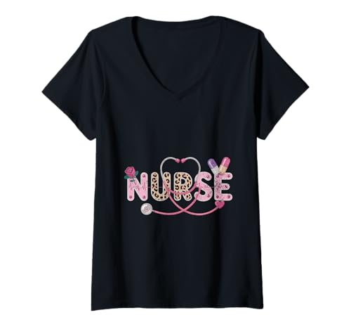Damen Stethoskop Krankenschwester Gesundheitswesen Krankenhaus RN Krankenpflege T-Shirt mit V-Ausschnitt von Cute Stethoscope Nurse Healthcare Hospital