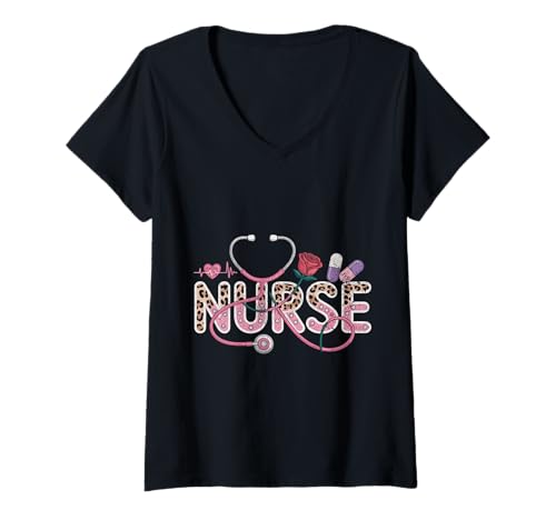 Damen Stethoskop Krankenschwester Gesundheitswesen Krankenhaus RN Krankenpflege T-Shirt mit V-Ausschnitt von Cute Stethoscope Nurse Healthcare Hospital