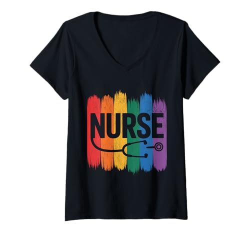 Damen Stethoskop Krankenschwester Gesundheitswesen Krankenhaus RN Krankenpflege T-Shirt mit V-Ausschnitt von Cute Stethoscope Nurse Healthcare Hospital