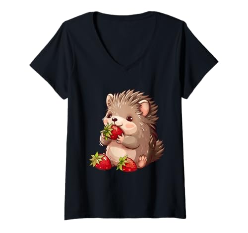 Damen Erdbeer-Igel, niedlicher Igel, Erdbeeren, Wildlife T-Shirt mit V-Ausschnitt Damen Erdbeer-Igel, niedlicher Igel, Erdbeeren, Wildlife T-Shirt mit V-Ausschnitt von Cute Strawberry Animals