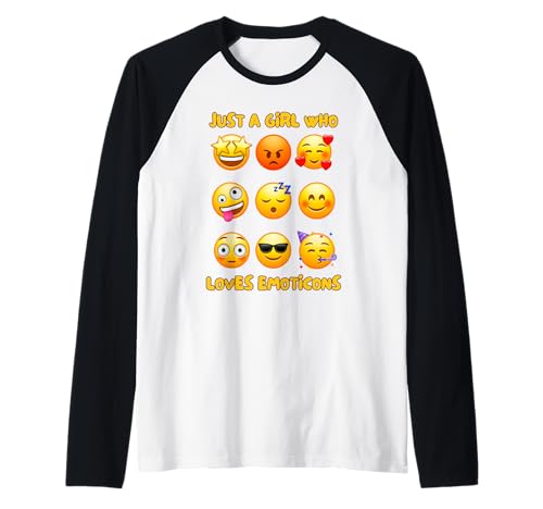 Nur EIN Mädchen, das Emoticons liebt, süße und lustige Emotionsgesichter Raglan von Cute Stuff For Teen Girls Teenage Attitude & Mind