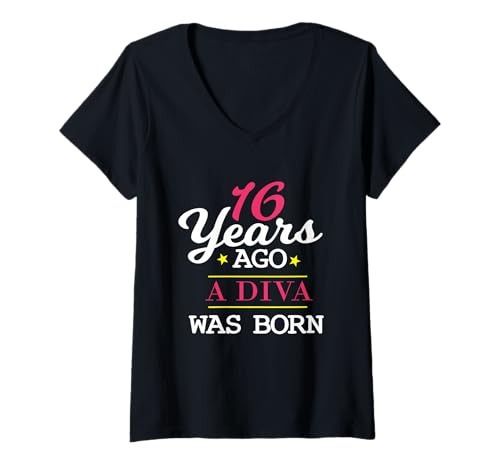 Damen Vor 16 Jahren wurde eine Diva geboren | Mädchen Sechzehntes T-Shirt mit V-Ausschnitt Damen Vor 16 Jahren wurde eine Diva geboren | Mädchen Sechzehntes T-Shirt mit V-Ausschnitt von Cute Sweet 16 Joke Sayings TShirts and Presents