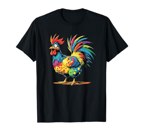 Crazy Rooster liebt den farbenfrohen, übermütigen Männerspaß für Damen T-Shirt von Cute Sweet Wild Colorful Dotted Man Humor CLR