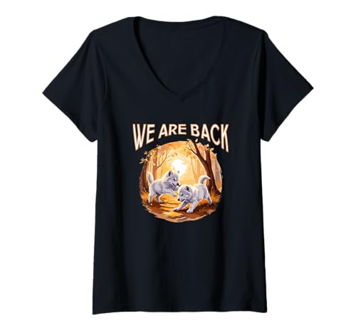 Damen Wolf Pups We Are Back All White Fur ist zurück von Extinction Fun T-Shirt mit V-Ausschnitt Damen Wolf Pups We Are Back All White Fur ist zurück von Extinction Fun T-Shirt mit V-Ausschnitt von Cute Sweet Wild Dire Wolves Return Reborn CLR