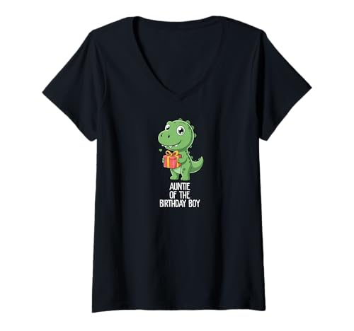 Damen Auntie of The Birthday Party Outfit Dinosaurier Squad Auntie T-Shirt mit V-Ausschnitt Damen Auntie of The Birthday Party Outfit Dinosaurier Squad Auntie T-Shirt mit V-Ausschnitt von Cute T-Rex Dinosaur Birthday Boy Family Outfits