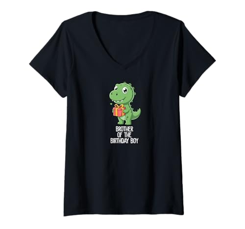 Damen Bruder des Geburtstags Party Outfit Dinosaurier Squad Bruder T-Shirt mit V-Ausschnitt Damen Bruder des Geburtstags Party Outfit Dinosaurier Squad Bruder T-Shirt mit V-Ausschnitt von Cute T-Rex Dinosaur Birthday Boy Family Outfits