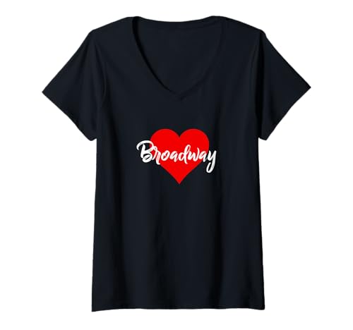 Damen T-Shirt mit Aufschrift "I Love Broadway", für Musikliebhaber, Geschenk für Frauen T-Shirt mit V-Ausschnitt von Cute Theatre Heart Clothes