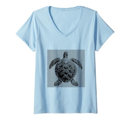 Damen Retro Schildkröten-Design Turtles Lover Pet T-Shirt mit V-Ausschnitt von Cute Turtle and Turtle Lover Designs