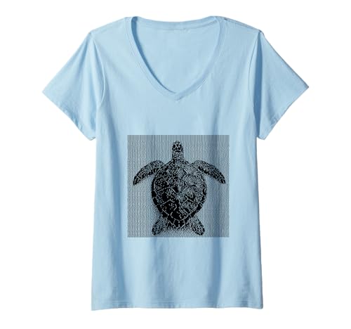 Damen Verpixeltes Schildkrötenmotiv, Haustier, Schildkrötenliebhaber T-Shirt mit V-Ausschnitt von Cute Turtle and Turtle Lover Designs