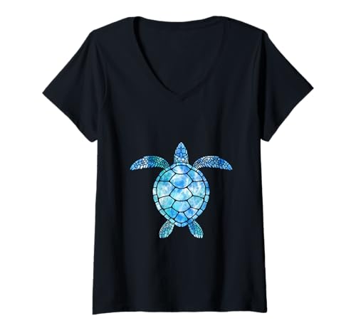 Damen Blaue Schildkröte Meer Ozean T-Shirt mit V-Ausschnitt Damen Blaue Schildkröte Meer Ozean T-Shirt mit V-Ausschnitt von Cute Turtles Animals Lovers Designs