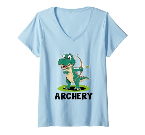 Damen Niedlicher Bogenschießen-Spieler, Sportspiel T-Shirt mit V-Ausschnitt von Cute Tyrannosaurus Gift for Kids