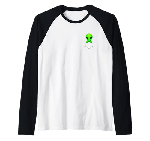 Kinder Frauen Männer Lustig UFO Alien In Pocket Cute Pocket Alien Raglan von Cute UFO In Pocket Funny Alien In Pocket shirt
