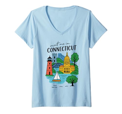 Damen Meet me in Connecticut - Süßes USA Reise Retro Design für T-Shirt mit V-Ausschnitt Damen Meet me in Connecticut - Süßes USA Reise Retro Design für T-Shirt mit V-Ausschnitt von Cute USA State Travel Outfit Women Girls