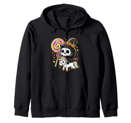 Niedlicher Sensenmann Hexe reitet Einhorn Halloween Girl Squad Kapuzenjacke Niedlicher Sensenmann Hexe reitet Einhorn Halloween Girl Squad Kapuzenjacke von Cute Unicorn Candy Squad Halloween Reaper Parade