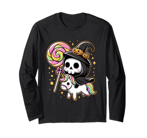 Niedlicher Sensenmann Hexe reitet Einhorn Halloween Girl Squad Langarmshirt Niedlicher Sensenmann Hexe reitet Einhorn Halloween Girl Squad Langarmshirt von Cute Unicorn Candy Squad Halloween Reaper Parade