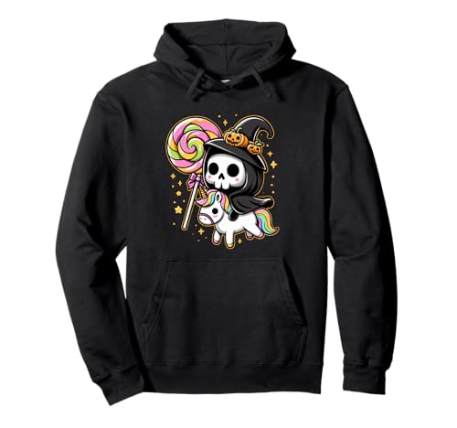 Niedlicher Sensenmann Hexe reitet Einhorn Halloween Girl Squad Pullover Hoodie Niedlicher Sensenmann Hexe reitet Einhorn Halloween Girl Squad Pullover Hoodie von Cute Unicorn Candy Squad Halloween Reaper Parade