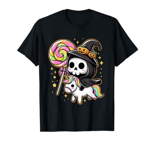 Niedlicher Sensenmann Hexe reitet Einhorn Halloween Girl Squad T-Shirt von Cute Unicorn Candy Squad Halloween Reaper Parade