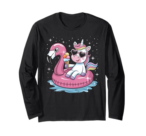 Einhorn Flamingo Float Pool Party EIS Mädchen Bday Squad Langarmshirt Einhorn Flamingo Float Pool Party EIS Mädchen Bday Squad Langarmshirt von Cute Unicorn Flamingo Float Summer Fun Women Mom