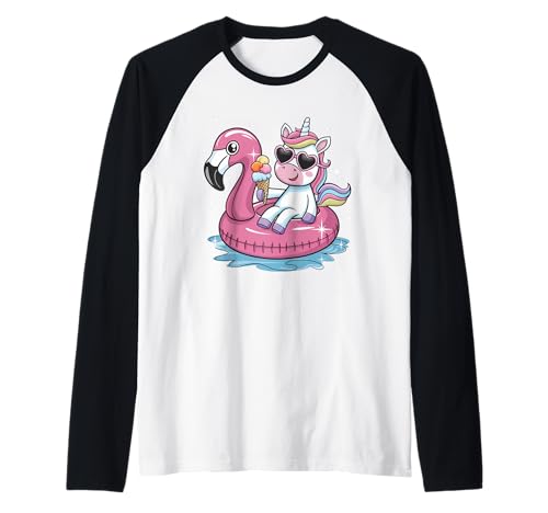 Einhorn Flamingo Float Pool Party EIS Mädchen Bday Squad Raglan von Cute Unicorn Flamingo Float Summer Fun Women Mom
