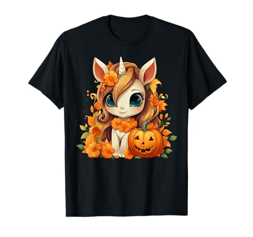 Niedliches Einhorn Kürbis Mädchen Kinder Halloween Thanksgiving T-Shirt von Cute Unicorn Pumpkin Girls Kids Outfit