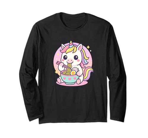 Einhorn Essen Ramen Kawaii Japanisches Essen Männer Frauen Kinder Langarmshirt von Cute Unicorn Ramen Noodles Lover Merch Gifts