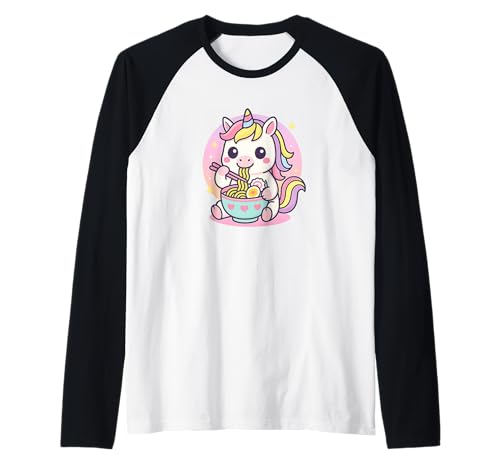 Einhorn Essen Ramen Kawaii Japanisches Essen Männer Frauen Kinder Raglan von Cute Unicorn Ramen Noodles Lover Merch Gifts
