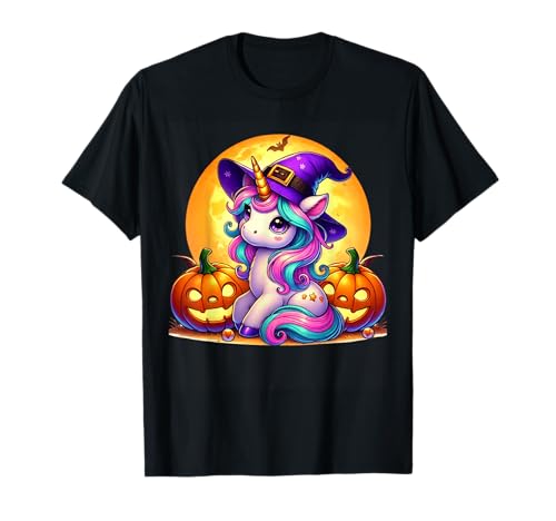 Niedliches Halloween-Einhorn-Hexen-Kürbis-Mädchen-Frauen-Schule T-Shirt von Cute Unicorn Witch Halloween Girls Kids Tees