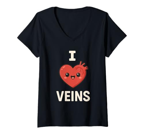 Damen Lustiger Phlebotomist Kawaii Herz Vene Anatomie Medizinischer Witz T-Shirt mit V-Ausschnitt von Cute Vascular Nurse Humor Blood Draw Science Joke