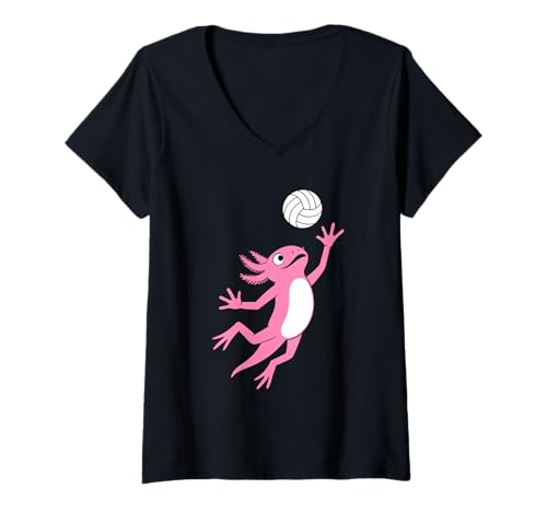 Damen Lustiger Axolotl Volleyball T-Shirt mit V-Ausschnitt Damen Lustiger Axolotl Volleyball T-Shirt mit V-Ausschnitt von Cute Volleyball Axolotl