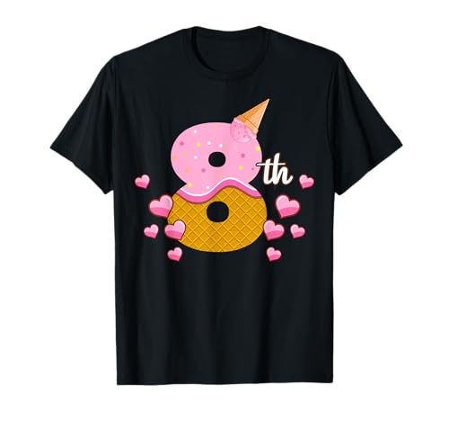 Kinder Eis - Mädchen und Jungen - 8 Jahre alt - Wende Acht T-Shirt von Cute Waffle Ice Cream Birthday Girl and Boy