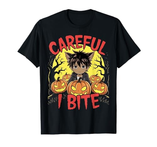 Halloween Anime Werwolf Black Boy Careful I Bite Cute Wolf T-Shirt von Cute Werewolf Halloween Tees NYC