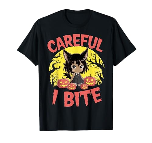 Halloween Anime Werwolf Black Girl Careful I Bite Cute Wolf T-Shirt von Cute Werewolf Halloween Tees NYC
