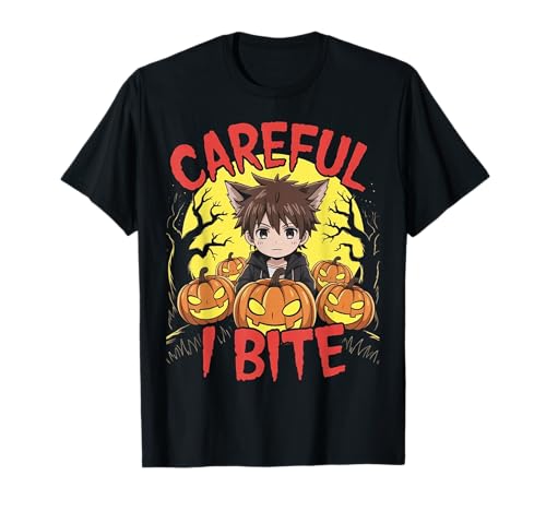 Halloween Anime Werwolf Boys Careful I Bite Cute Kids Wolf T-Shirt von Cute Werewolf Halloween Tees NYC