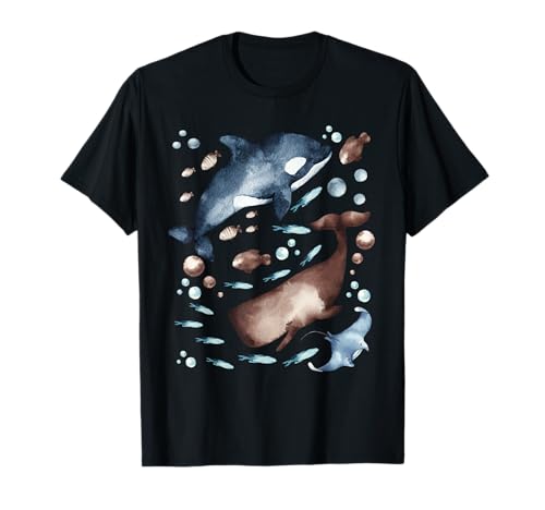 Orca Whale Motif For Kids With Ocean Fish Pattern Cute Fishy T-Shirt von Cute Whale Pattern Gifts By MiGiLaMo