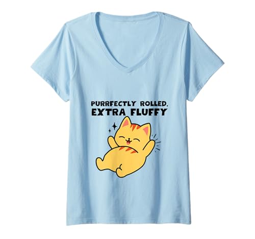 Damen Purrfectly gerollte, extra Flauschige Katzen-Vibes T-Shirt mit V-Ausschnitt Damen Purrfectly gerollte, extra Flauschige Katzen-Vibes T-Shirt mit V-Ausschnitt von Cute Whiskers Cat Lovers Delight Collection