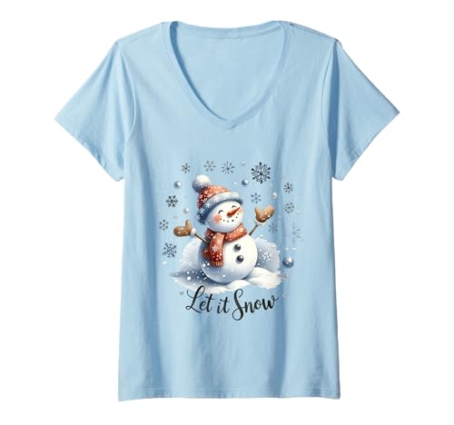 Damen Lustiger Schneemann Let it Snow Weihnachts T-Shirt mit V-Ausschnitt Damen Lustiger Schneemann Let it Snow Weihnachts T-Shirt mit V-Ausschnitt von Cute Winter Snowman Christmas Designs