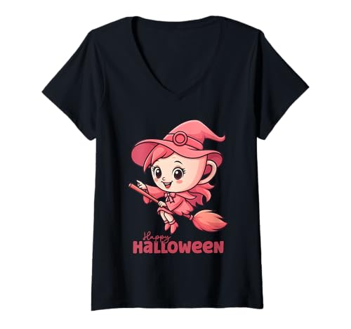 Damen Ballerina Cappuccino Italienische Brainrot Meme Hexe Halloween T-Shirt mit V-Ausschnitt Damen Ballerina Cappuccino Italienische Brainrot Meme Hexe Halloween T-Shirt mit V-Ausschnitt von Cute Witchy Halloween Spooky Season Costume Kids