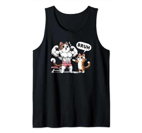 Cute Witty Cat Funny Gym Lover - DressedForDuty Damen Schwarz Tier Cartoon U-Ausschnitt Tank Top Small EU S Gym Cats Bruh Meme Training Spruch Witze Animal von Cute Witty Cat Funny Gym Lover - DressedForDuty