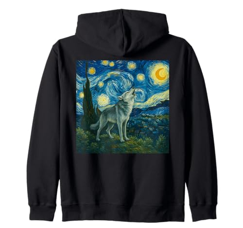 Wolf Sternennacht Heulender Mond lustiger Wolf für Männer Frauen Kinder Kapuzenjacke von Cute Wolf lovers Van Gogh Apparel Graphic