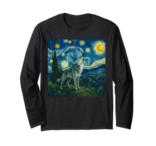 Wolf Sternennacht Heulender Mond lustiger Wolf für Männer Frauen Kinder Langarmshirt Wolf Sternennacht Heulender Mond lustiger Wolf für Männer Frauen Kinder Langarmshirt von Cute Wolf lovers Van Gogh Apparel Graphic
