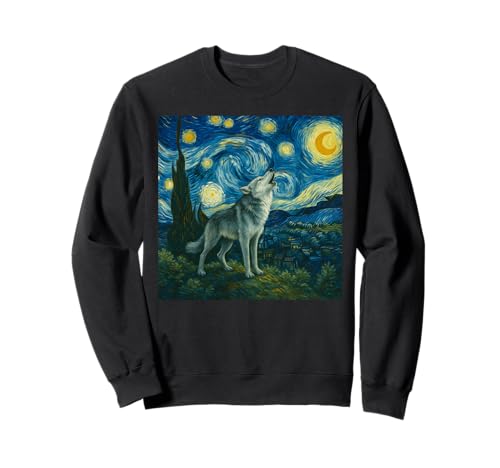 Wolf Sternennacht Heulender Mond lustiger Wolf für Männer Frauen Kinder Sweatshirt von Cute Wolf lovers Van Gogh Apparel Graphic