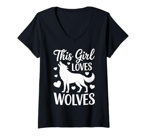 Damen Dieses Mädchen liebt Wölfe Cute Wolf T-Shirt mit V-Ausschnitt Damen Dieses Mädchen liebt Wölfe Cute Wolf T-Shirt mit V-Ausschnitt von Cute Wolves Cool Wolf Design