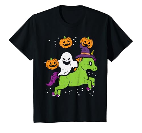Kinder Halloween-Kostüm mit Geist auf Einhorn, Mädchen, Kinder, Kleinkinder T-Shirt von Cute Womens Halloween Shirts For Girls Kids